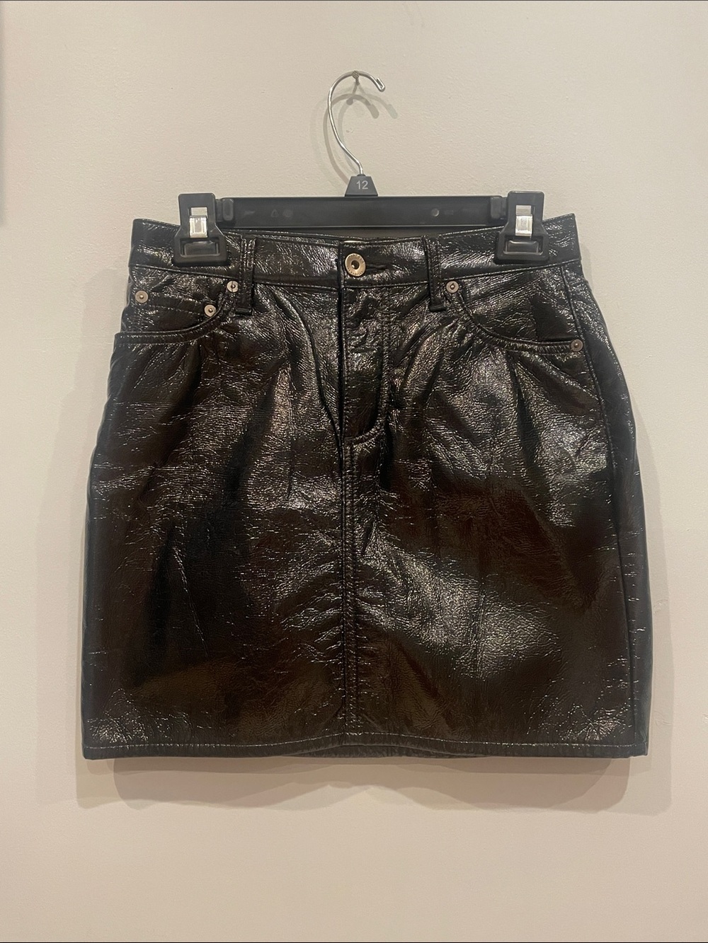 Black Patent Faux Leather Mini Skirt Pistola brand size xs like new